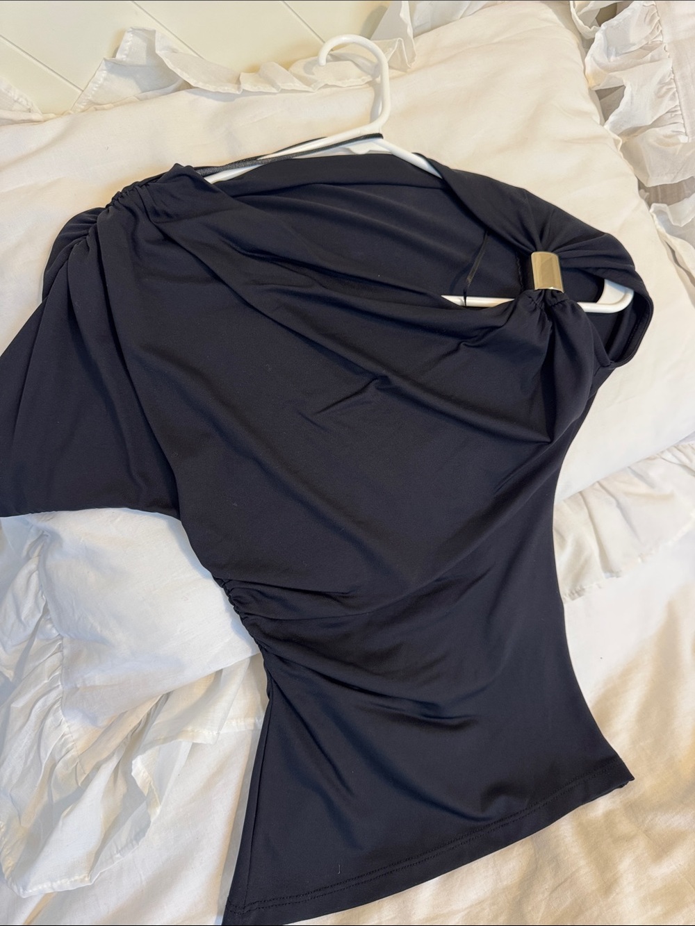 Zara Black One-Shoulder Ruched Women’s Skirt Top